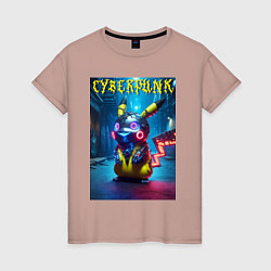 Женская футболка Cyberpunk - cool Pikachu neon glow