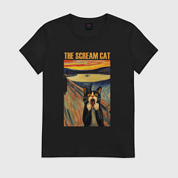 Футболка хлопковая женская The scream cat art, цвет: черный