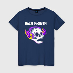 Женская футболка Iron Maiden - неоновый череп