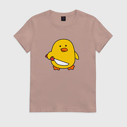 Футболка хлопковая женская Желтый утенок с ножом мем, цвет: пыльно-розовый
