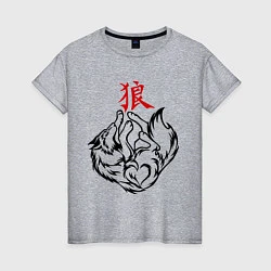 Женская футболка Волк с иероглифом