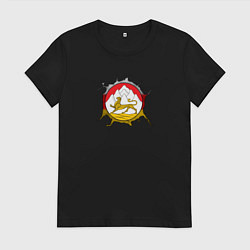 Футболка хлопковая женская Герб Осетии на порванной ткани, цвет: черный