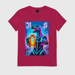 Женская футболка Neon beersaur in metropolis - ai art fantasy