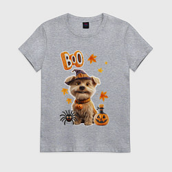 Футболка хлопковая женская Собака в костюме хеллоуин, цвет: меланж