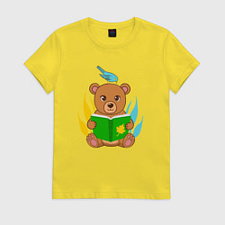 Футболка хлопковая женская Медведь с книжкой, цвет: желтый