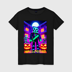 Женская футболка Halloween and Minecraft - neon collaboration