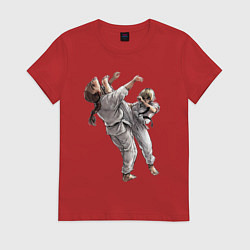 Футболка хлопковая женская Каратэ удар ногой, цвет: красный