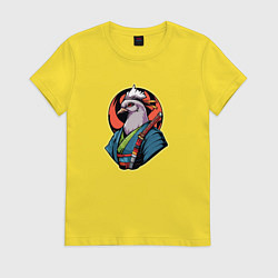 Футболка хлопковая женская Голубь самурай, цвет: желтый