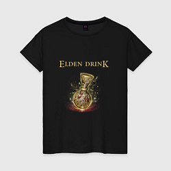 Футболка хлопковая женская Elden drink meme, цвет: черный