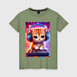 Женская футболка Cutie kitten DJ - neon glow