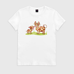 Футболка хлопковая женская Телёнок и корова, цвет: белый