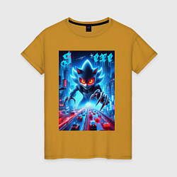 Женская футболка Hedgehog in neon metropolis - ai art