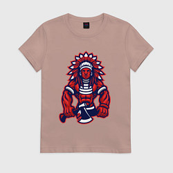 Футболка хлопковая женская Индеец с топором, цвет: пыльно-розовый
