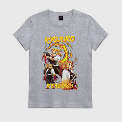 Футболка хлопковая женская Клинок рассекающий демонов комбо Ренгоку, цвет: меланж