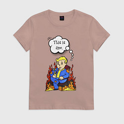 Футболка хлопковая женская Vault boy in the fire, цвет: пыльно-розовый