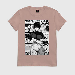 Футболка хлопковая женская Магическая битва Маки Дзэнин секси, цвет: пыльно-розовый