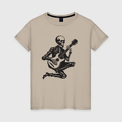 Футболка хлопковая женская Скелетик музыкант, цвет: миндальный