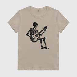 Футболка хлопковая женская Скелет гитарист, цвет: миндальный