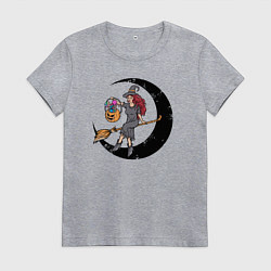 Футболка хлопковая женская Ведьмочка с тыквой, цвет: меланж