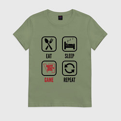 Футболка хлопковая женская Eat - sleep - GTA6 - repeat, цвет: авокадо