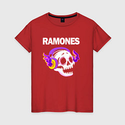 Женская футболка Ramones - неоновый череп