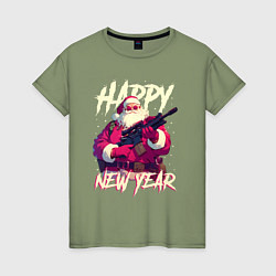 Женская футболка Happy New Year Santa Claus with weapon