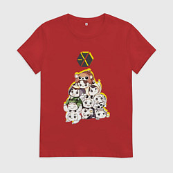 Футболка хлопковая женская Exo в виде милых зверушек, цвет: красный