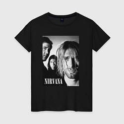 Футболка хлопковая женская Nirvana rock band black, цвет: черный