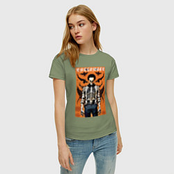 Футболка хлопковая женская Cool skeleton - halloween poster, цвет: авокадо — фото 2