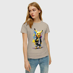 Футболка хлопковая женская Cool Pikachu - watercolor sketch, цвет: миндальный — фото 2