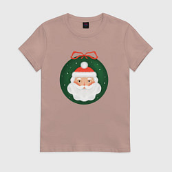 Футболка хлопковая женская Дед Мороз в ёлочном шарике, цвет: пыльно-розовый