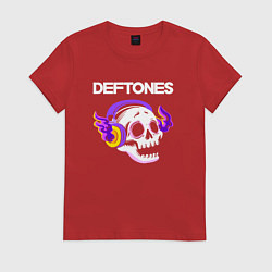 Женская футболка Deftones - неоновый череп