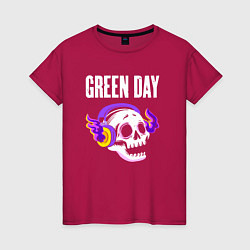 Футболка хлопковая женская Green Day - неоновый череп, цвет: маджента