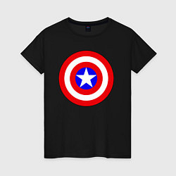 Футболка хлопковая женская Captain America logo, цвет: черный