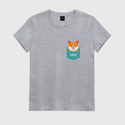 Женская футболка Милый щенок корги в кармашке