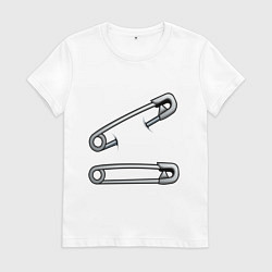 Футболка хлопковая женская Булавки, цвет: белый