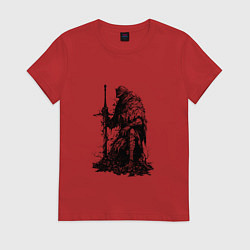 Футболка хлопковая женская Элитный рыцарь с двуручным мечом, цвет: красный