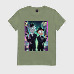 Футболка хлопковая женская Рик и Морти крутые гангстеры - нейроарт, цвет: авокадо