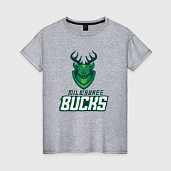 Футболка хлопковая женская Milwaukee Bucks NBA, цвет: меланж