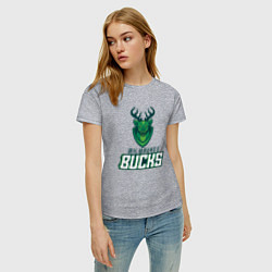 Футболка хлопковая женская Milwaukee Bucks NBA, цвет: меланж — фото 2