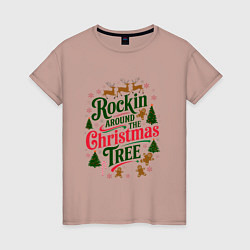 Футболка хлопковая женская Новогодняя атмосфера rockin around the christmas t, цвет: пыльно-розовый