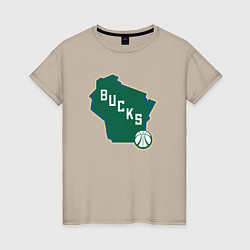 Футболка хлопковая женская Bucks team, цвет: миндальный