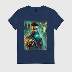 Женская футболка Harry Potter with a magic wand - ai art fantasy