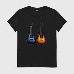Футболка хлопковая женская Яркие гитары, цвет: черный