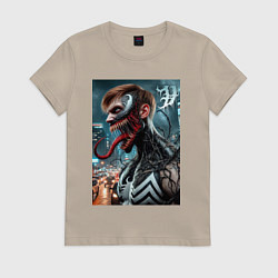 Футболка хлопковая женская Превращение Эдди в Венома - нейроарт фантазия, цвет: миндальный