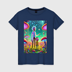 Женская футболка Morty and Rick on a neon planet