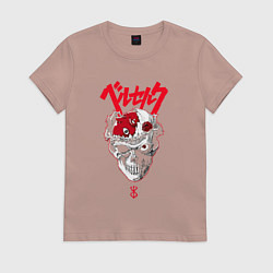 Футболка хлопковая женская Берсерк Гатс череп, цвет: пыльно-розовый