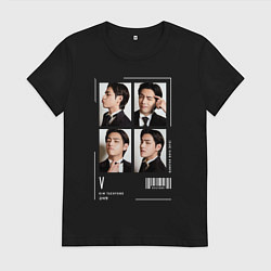 Футболка хлопковая женская Taehyung bts 4cut, цвет: черный