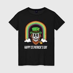 Футболка хлопковая женская Happy St Patricks day - skull, цвет: черный