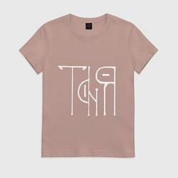 Футболка хлопковая женская Таня - белая надпись вязью, цвет: пыльно-розовый